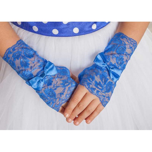 Перчатки митенки ажурные синие к платью для девочки 