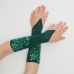 Перчатки митенки к платью для девочки длинные темно-зеленые