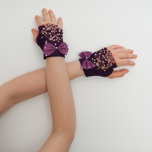 Перчатки митенки к платью для девочки темно-фиолетовые мини