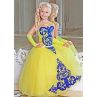 Бальное платье для девочки желтое с синим