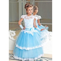Нарядное платье с кружевом для девочки голубое