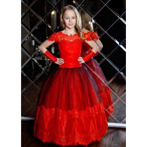 Нарядное бальное платье для девочки красное с черным