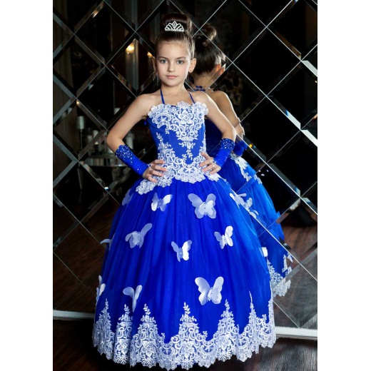 Пышное синее детское платье для девочки