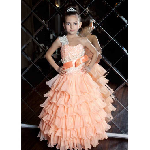 Детское платье в пол персиковое для девочки