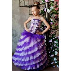 Нарядное платье в пол для девочки фиолетовое с розовым