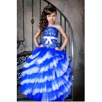 Длинное платье для девочки синее с белым
