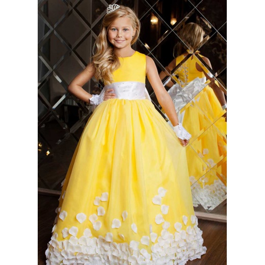 Платье для девочки длинное в пол желтое с белым