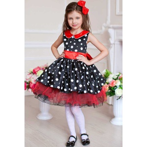 Платье нарядное в горошек для девочки черное с красным