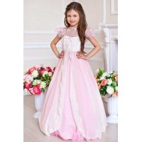 Пышное платье для девочки розовое с молочным