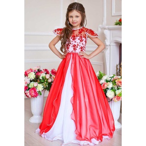 Длинное нарядное платье для принцессы красное с белым