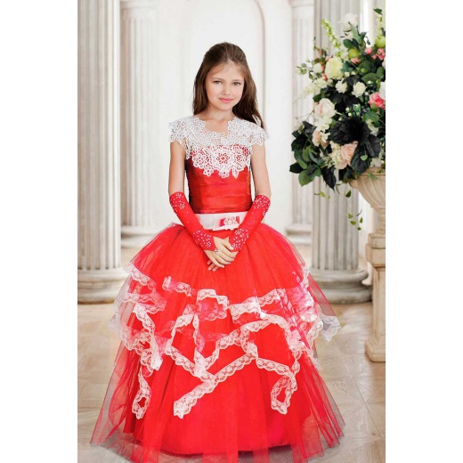 Красивое бальное платье для девочки до пола красное